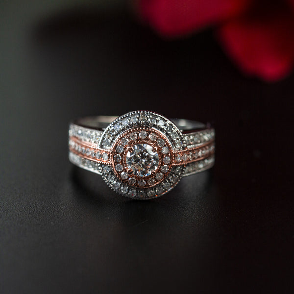 0.6ct Round Diamond Two Tone 14k Gold Engagement Ring - 01PJ01